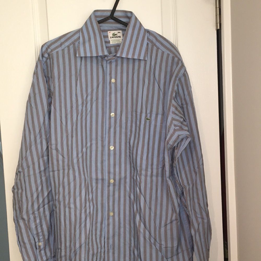 Blue stripe Lacoste Alligator pocket long sleeve summer men’s shirt 40 M